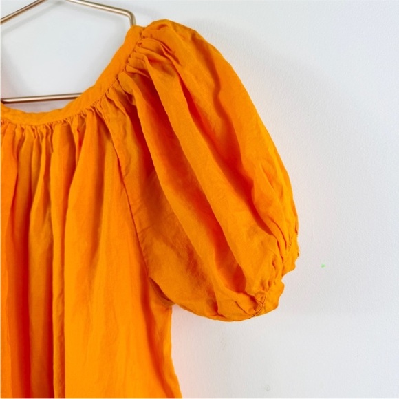 Makie 100% cotton bright orange little girls puff sleeve dress NEW - Picture 4 of 11